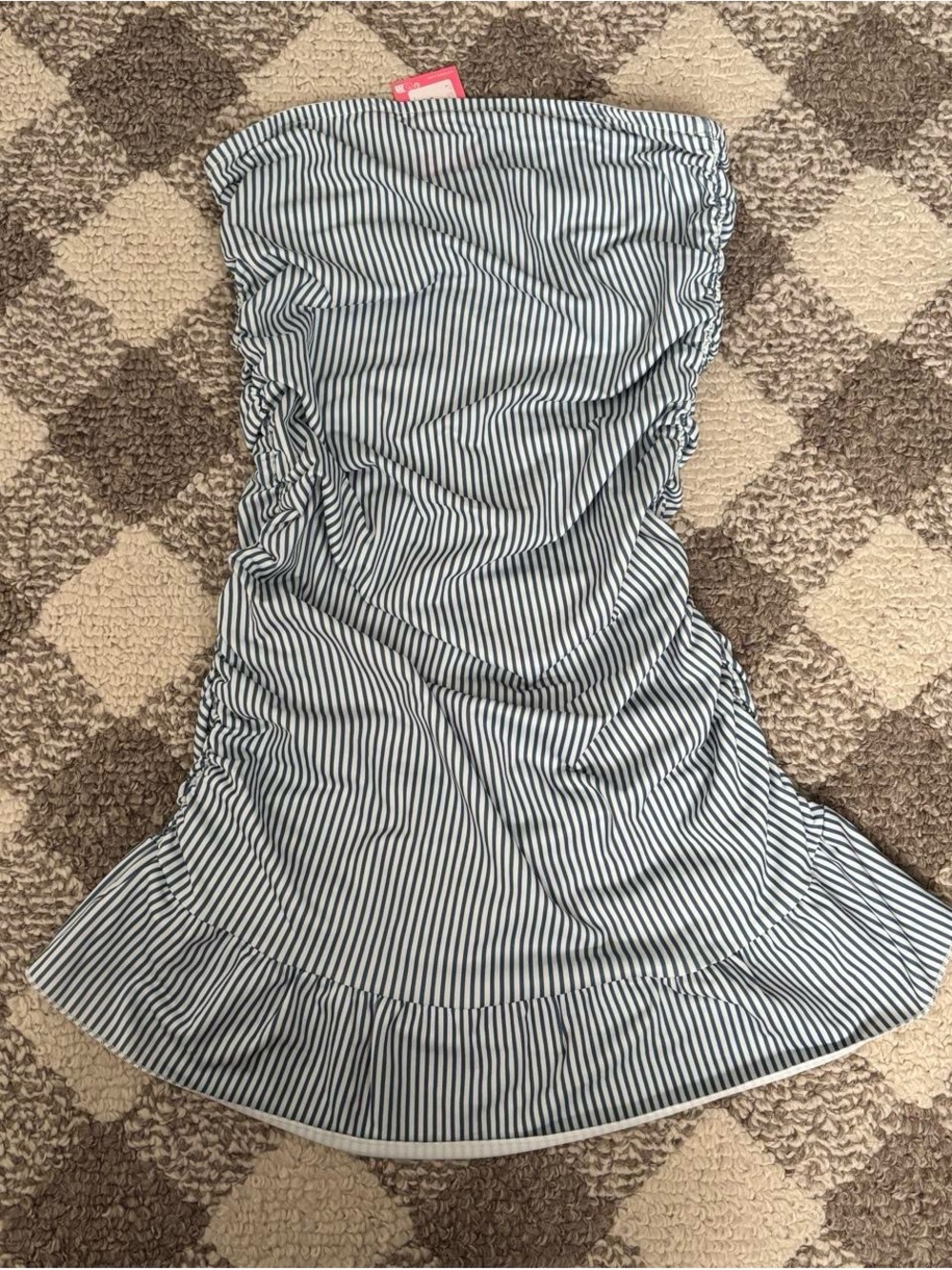 Edikted Striped Tube Dress in Navy and White
